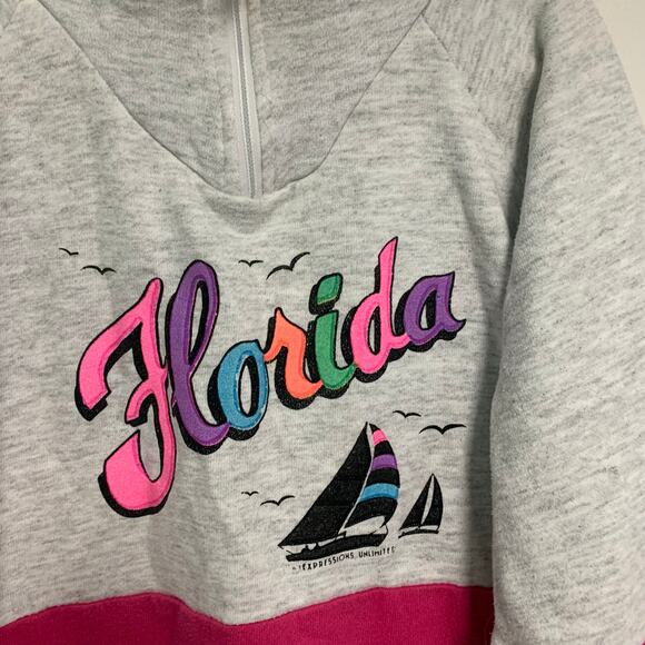 Sun Triangle Kids Vintage 1990’s Florida Neon Quarter Zip Sweatshirt Size L/XL - Picture 2 of 5